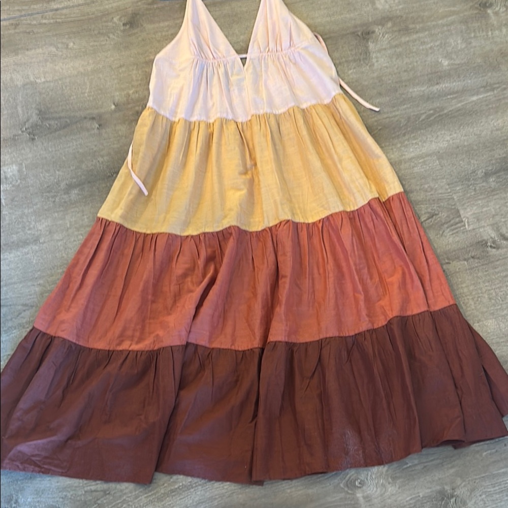 Cute Anthropologie Multicolor Tiered Maxi Dress. Size L. A line Halter.